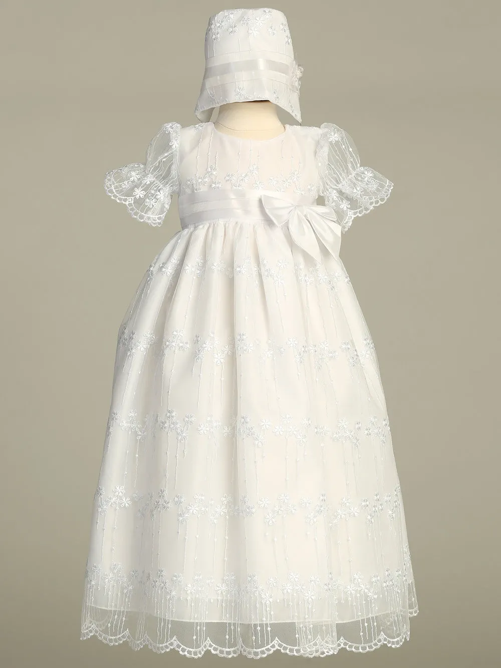 Camila Embroidered Tulle Baptism Gown and Bonnet