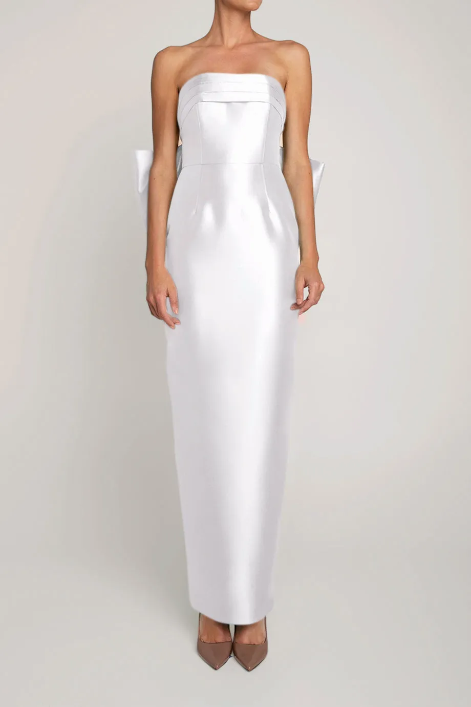 Camille Silk and Wool Column Gown with Removable Train