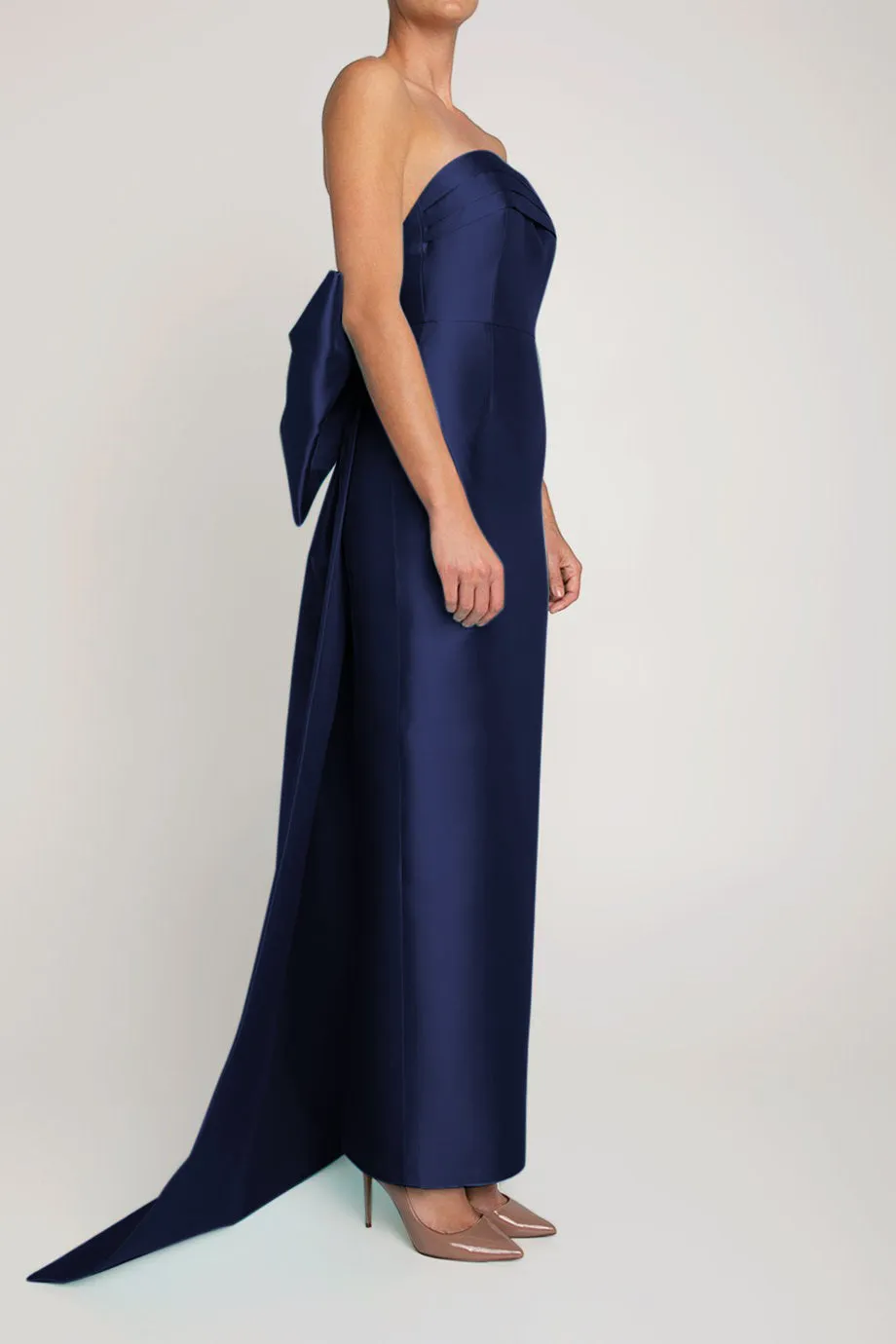 Camille Silk and Wool Column Gown with Removable Train