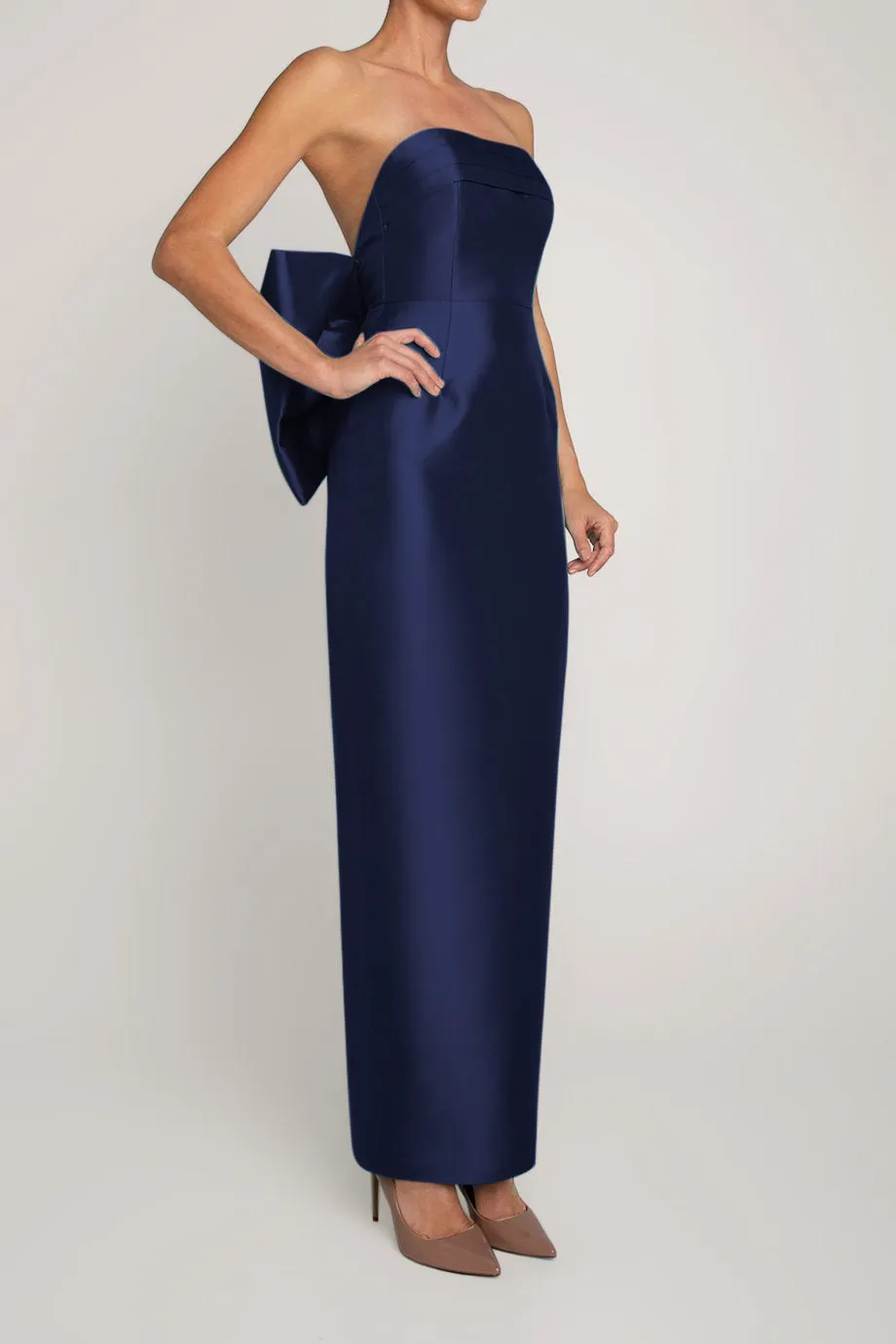 Camille Silk and Wool Column Gown with Removable Train