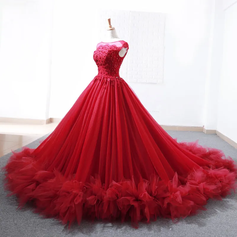 Cap Sleeves Ball Gown Evening Dress