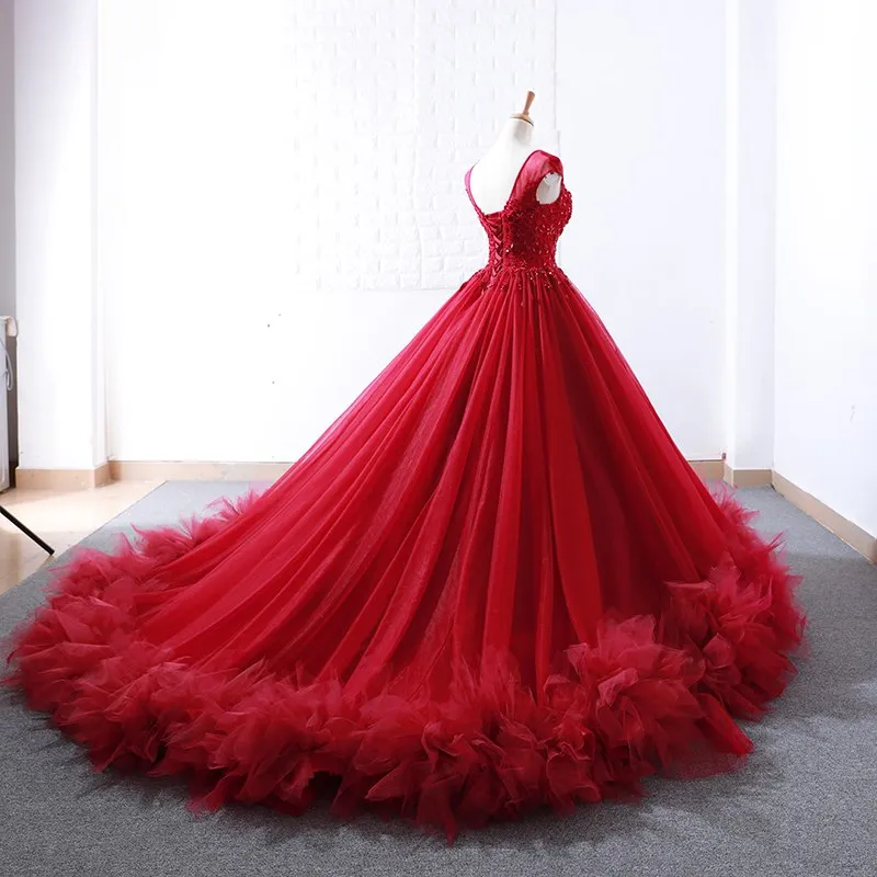 Cap Sleeves Ball Gown Evening Dress