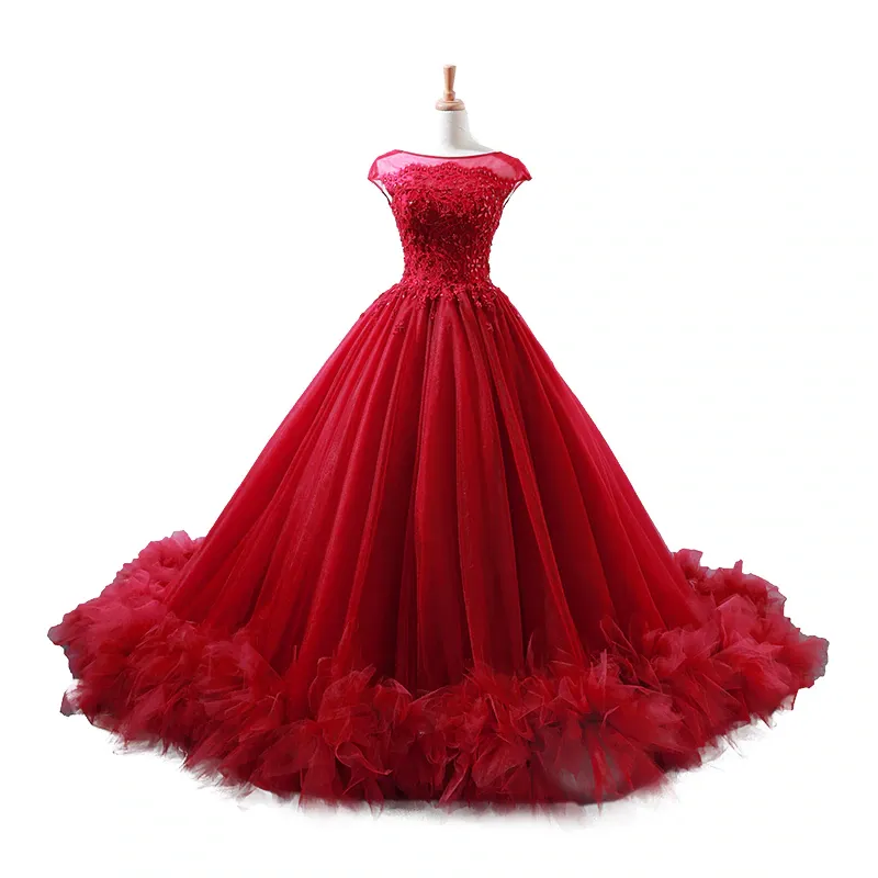 Cap Sleeves Ball Gown Evening Dress