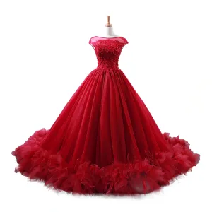 Cap Sleeves Ball Gown Evening Dress