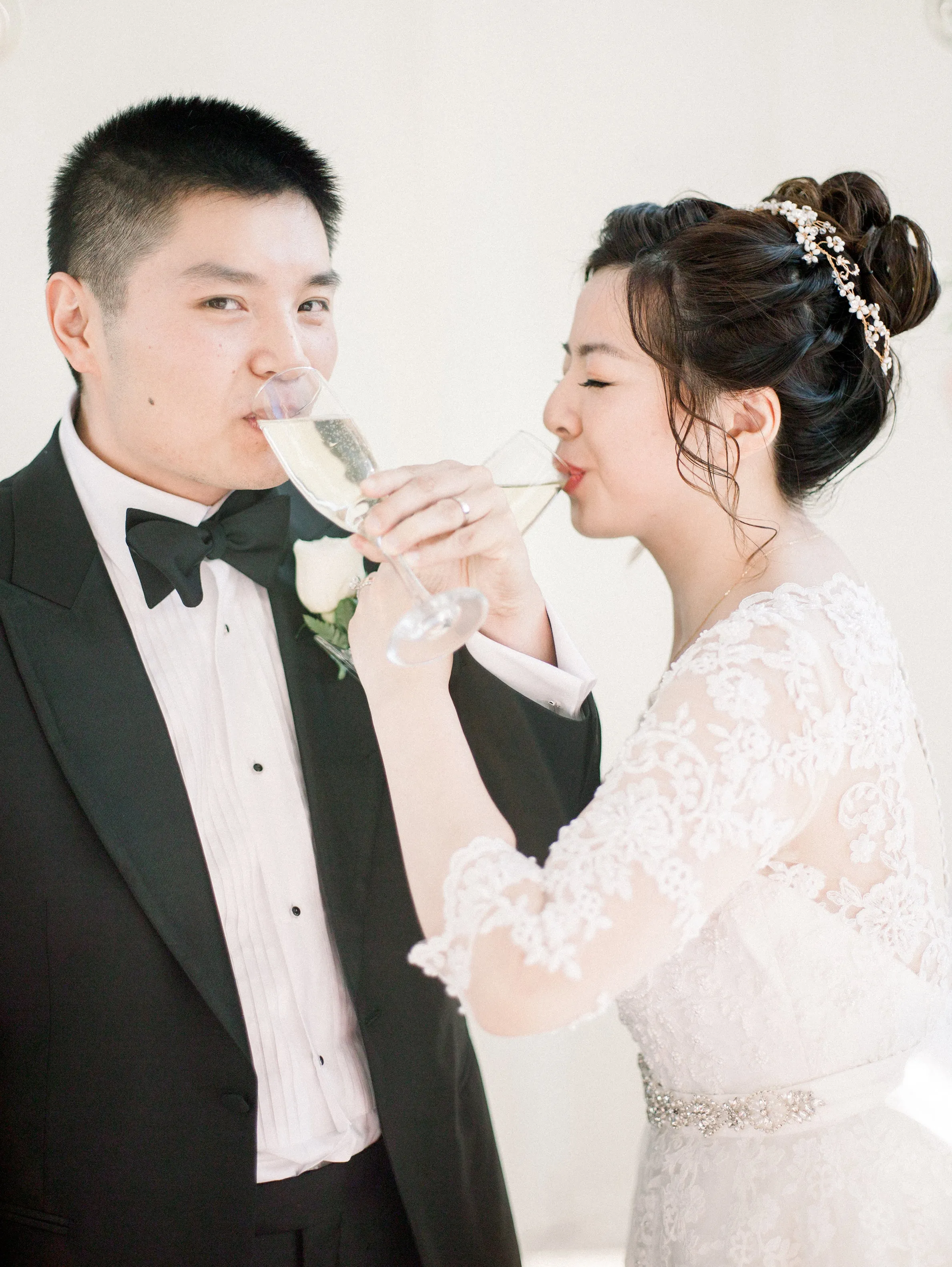 Carmen - Selena Huan French Floral Lace illusion long-sleeves detachable train ball gown