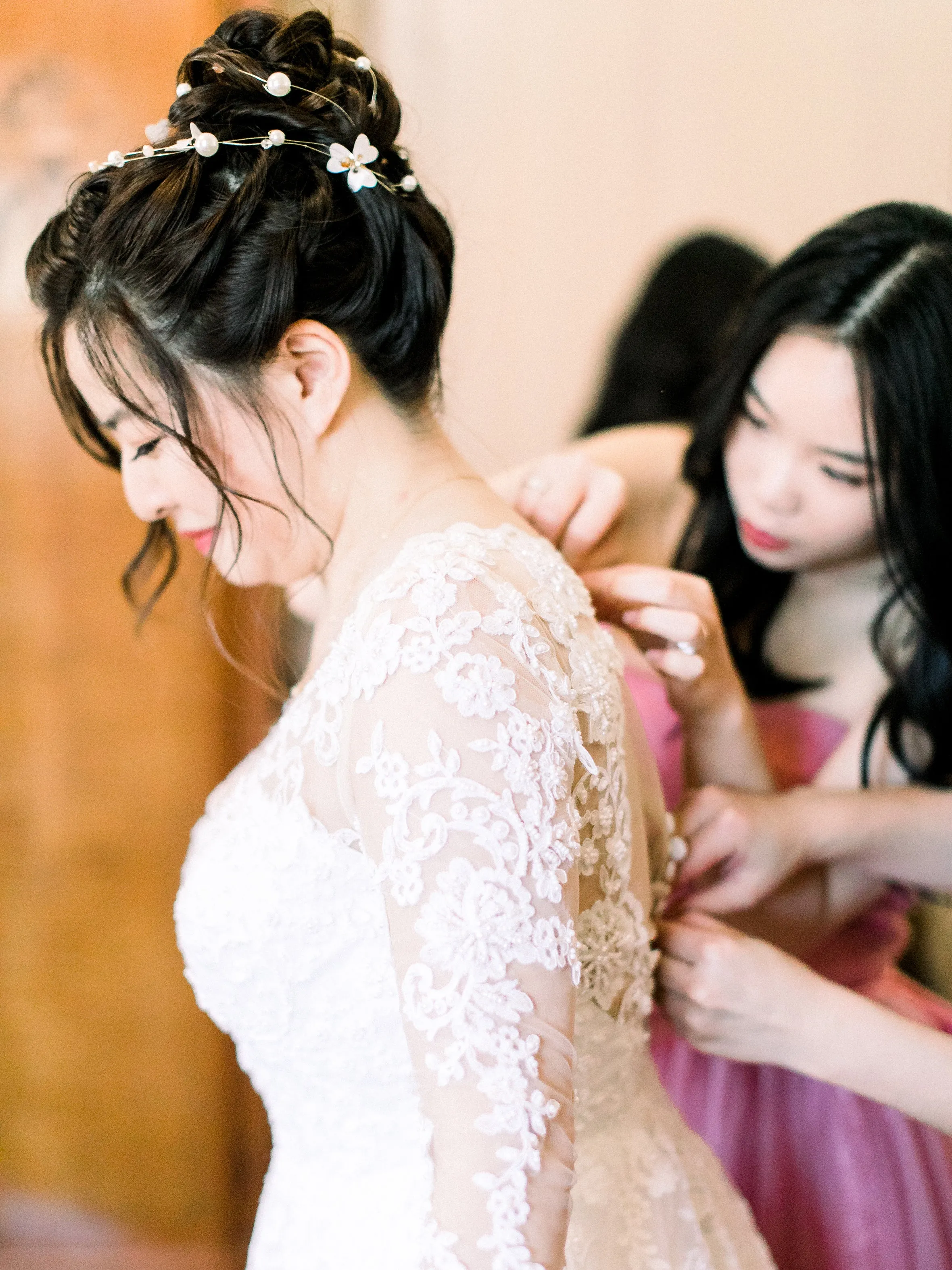 Carmen - Selena Huan French Floral Lace illusion long-sleeves detachable train ball gown