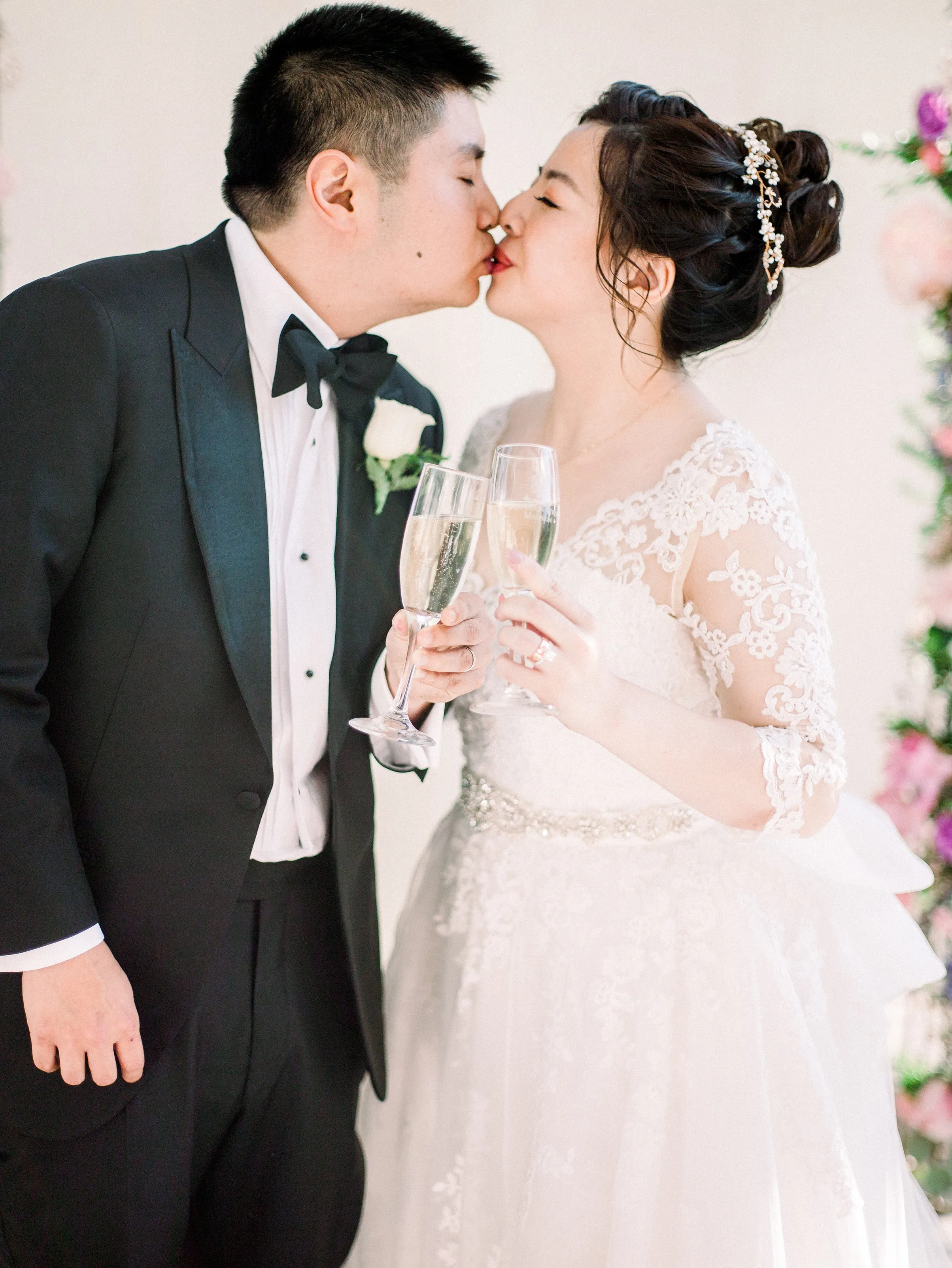 Carmen - Selena Huan French Floral Lace illusion long-sleeves detachable train ball gown