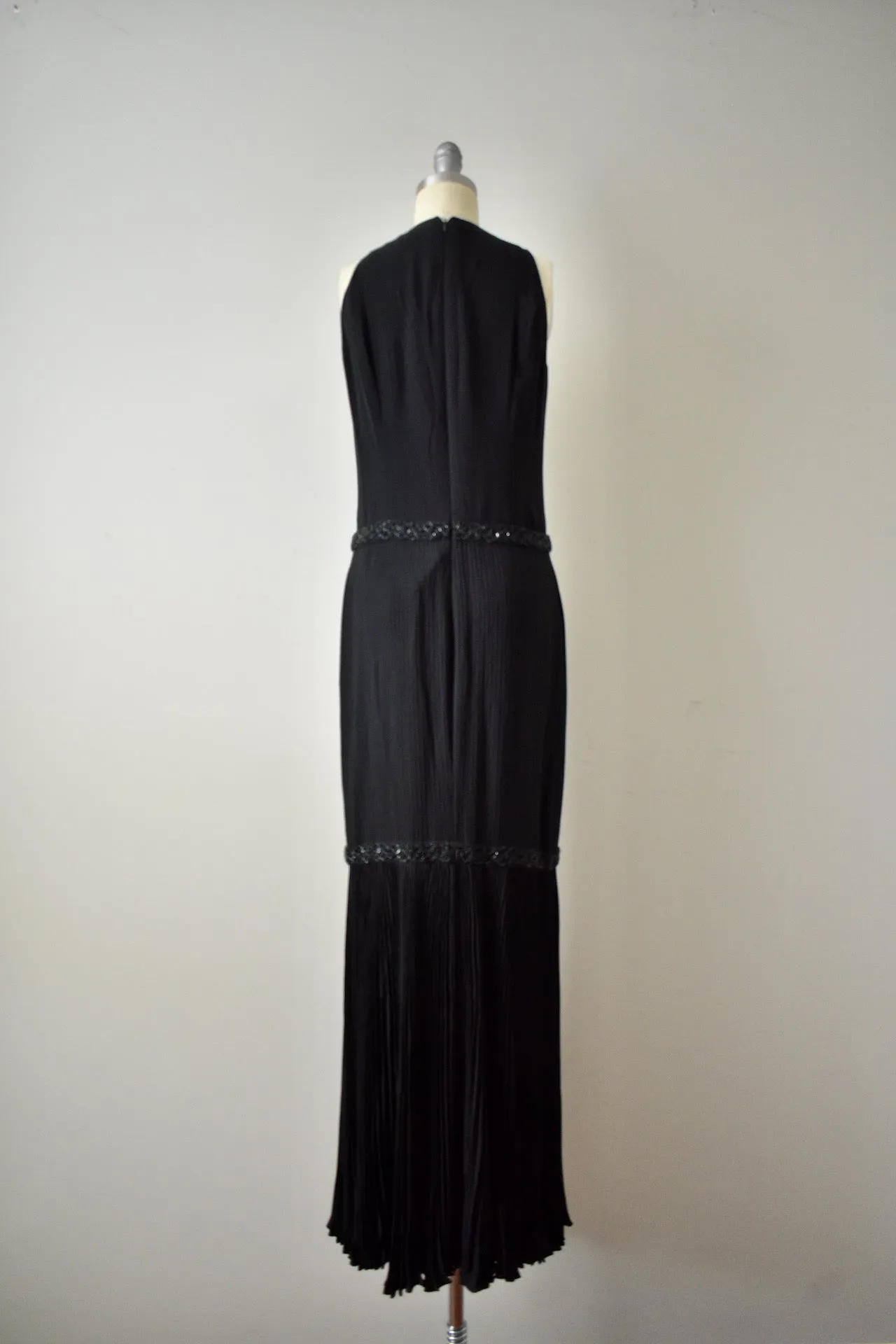 Carolina Herrera Black Pleated Gown with Beading