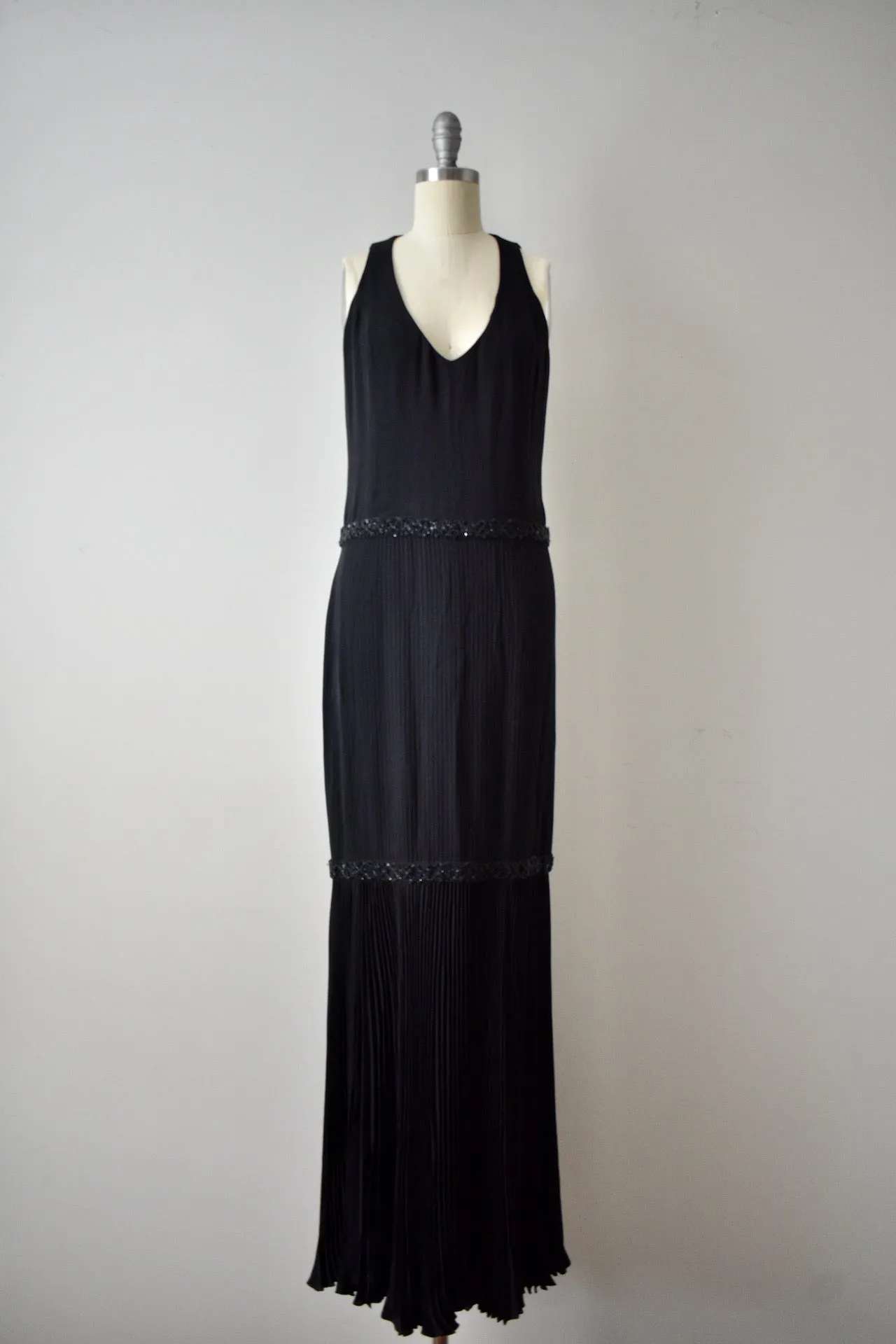 Carolina Herrera Black Pleated Gown with Beading