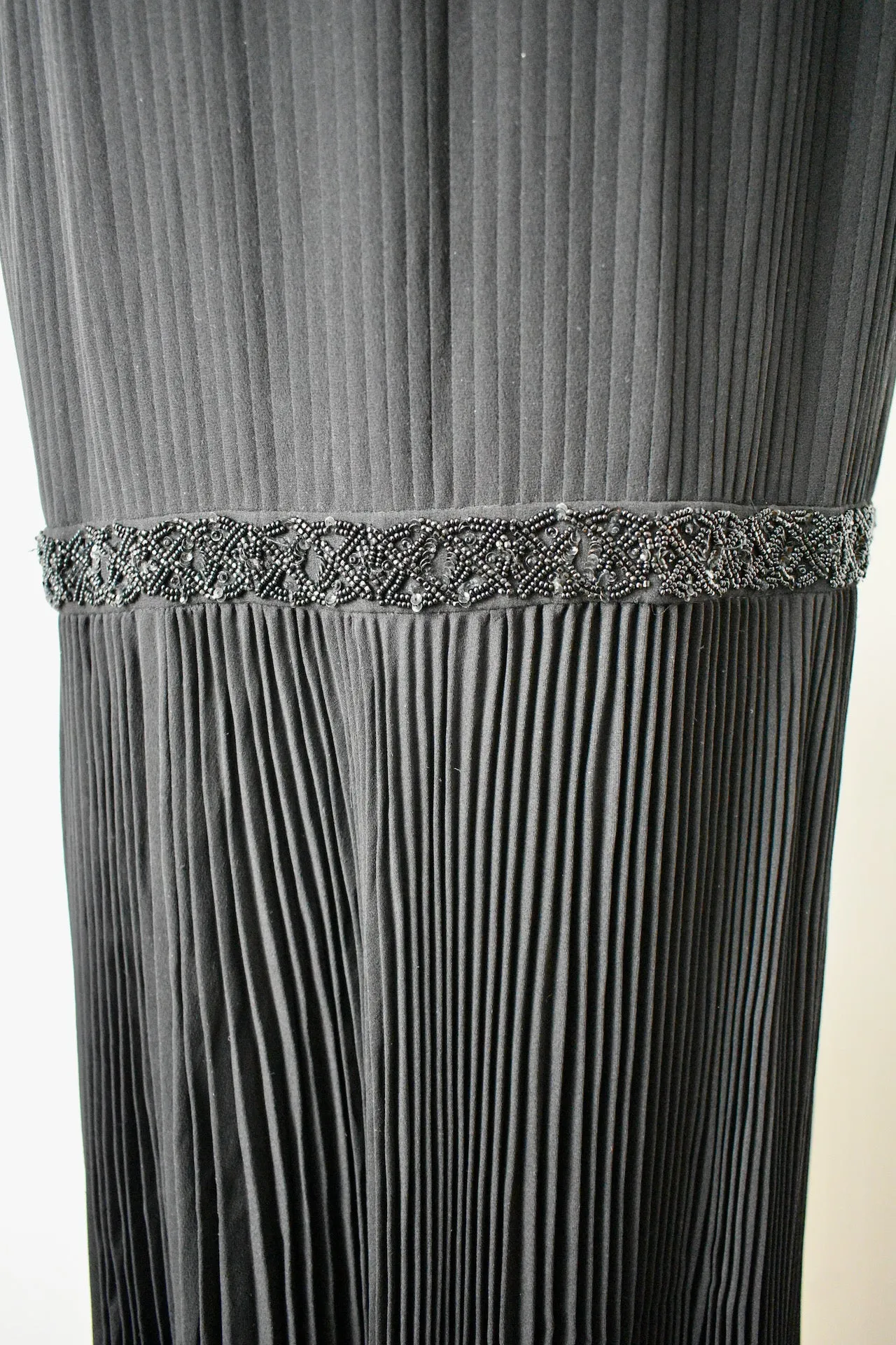 Carolina Herrera Black Pleated Gown with Beading