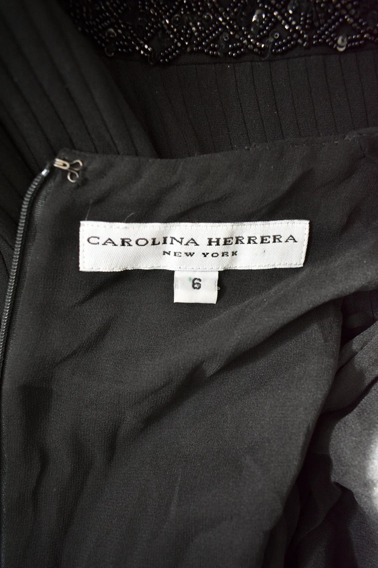 Carolina Herrera Black Pleated Gown with Beading