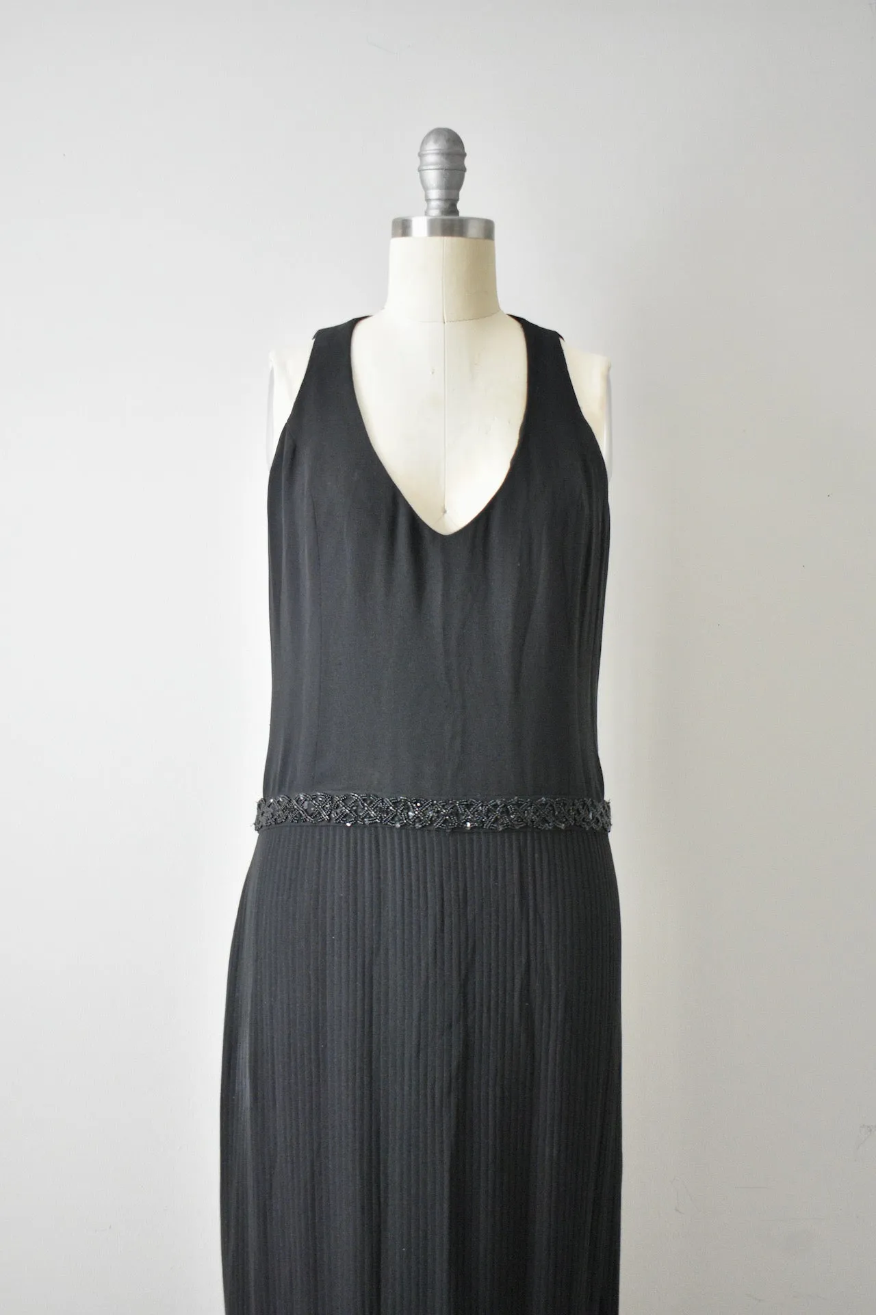 Carolina Herrera Black Pleated Gown with Beading