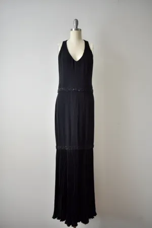 Carolina Herrera Black Pleated Gown with Beading