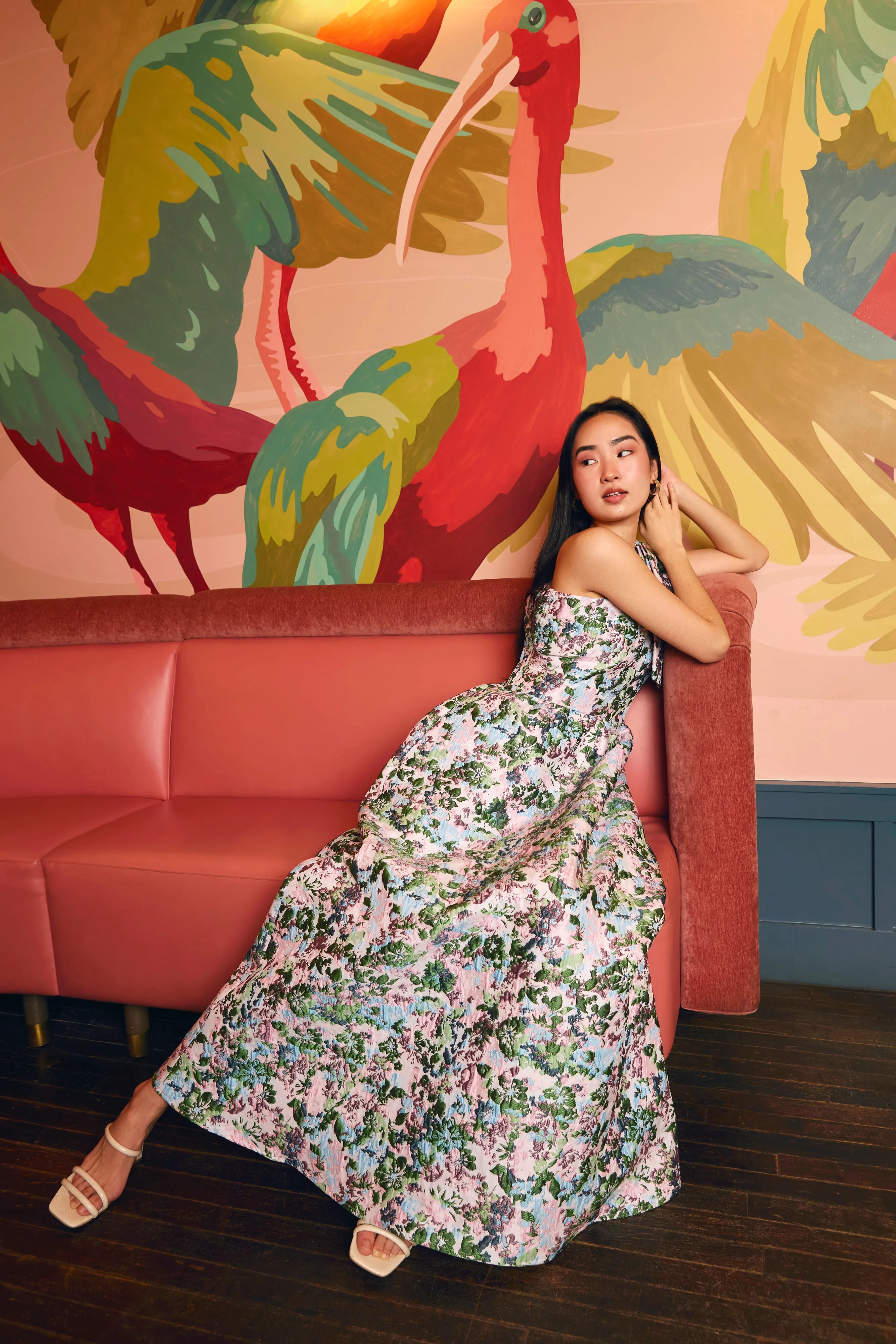 Caroline Gown Pink Abstract Floral Jacquard