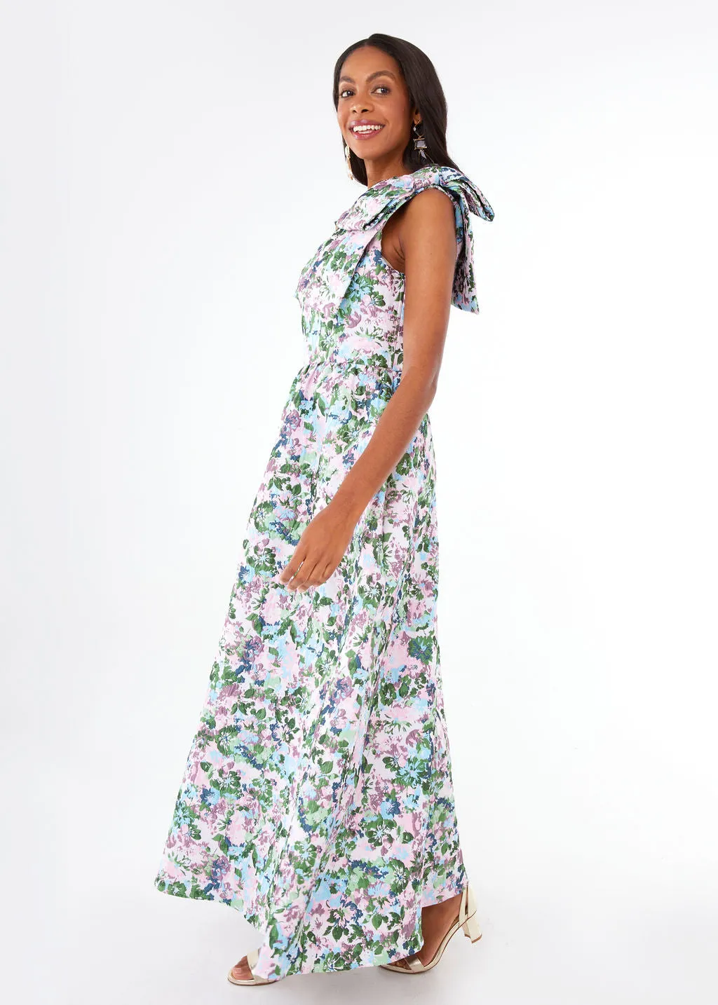 Caroline Gown Pink Abstract Floral Jacquard