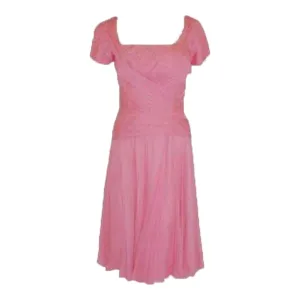 CEIL CHAPMAN 1960s Pink Chiffon Draped Pin Tucked Bodice Cocktail Dress