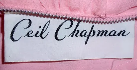 CEIL CHAPMAN 1960s Pink Chiffon Draped Pin Tucked Bodice Cocktail Dress