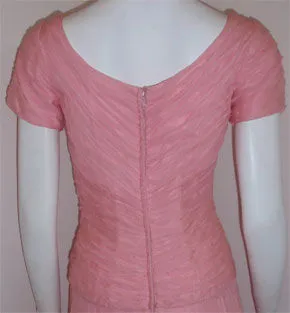 CEIL CHAPMAN 1960s Pink Chiffon Draped Pin Tucked Bodice Cocktail Dress