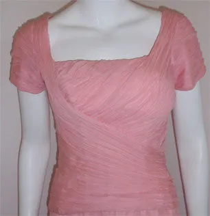 CEIL CHAPMAN 1960s Pink Chiffon Draped Pin Tucked Bodice Cocktail Dress