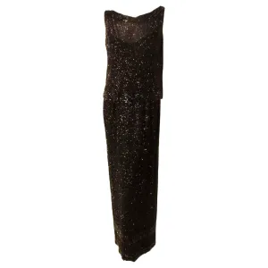 CEIL CHAPMAN 1960s Vintage 2 pc Black Beaded Gown