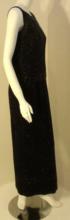 CEIL CHAPMAN 1960s Vintage 2 pc Black Beaded Gown