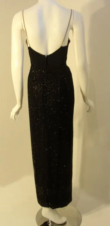 CEIL CHAPMAN 1960s Vintage 2 pc Black Beaded Gown