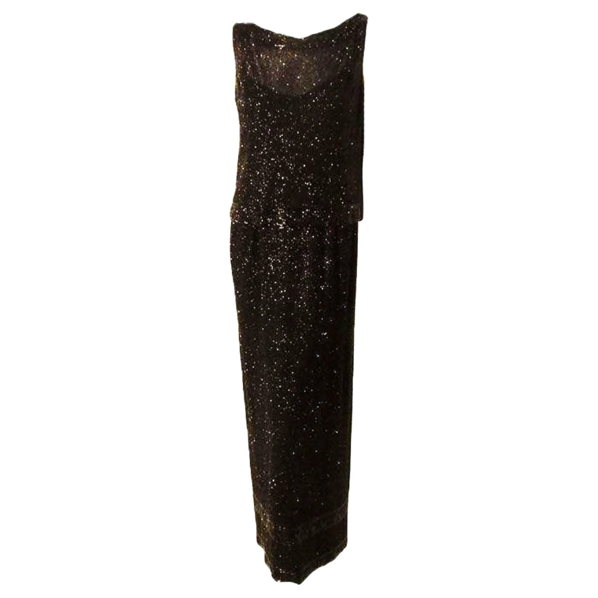 CEIL CHAPMAN 1960s Vintage 2 pc Black Beaded Gown