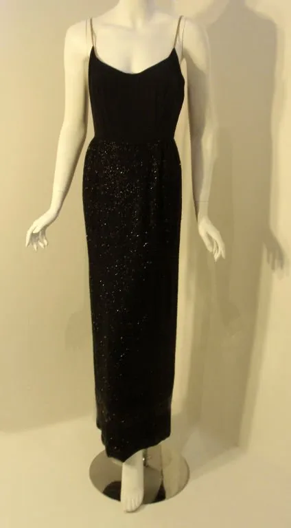 CEIL CHAPMAN 1960s Vintage 2 pc Black Beaded Gown