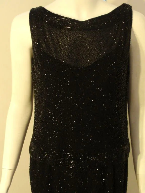 CEIL CHAPMAN 1960s Vintage 2 pc Black Beaded Gown