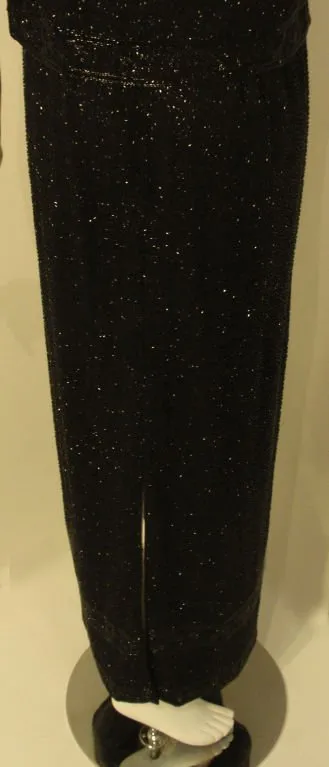 CEIL CHAPMAN 1960s Vintage 2 pc Black Beaded Gown