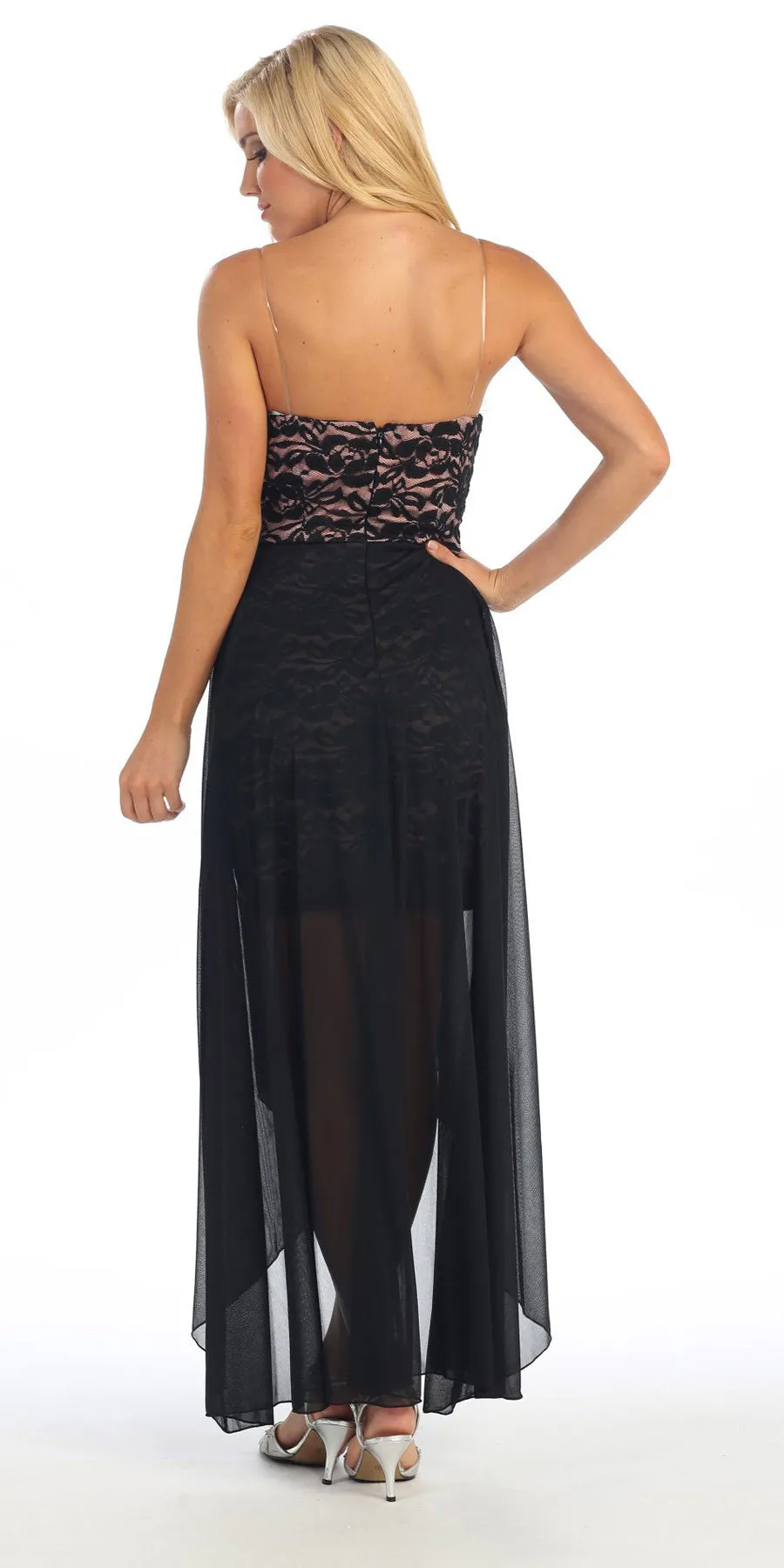 Celavie 2380 High Low Dress Chiffon/Lace Strapless Neck