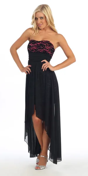 Celavie 2380 High Low Dress Chiffon/Lace Strapless Neck