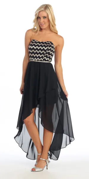 Celavie 2382 Short High Low Chiffon Dress Strapless Includes Belt