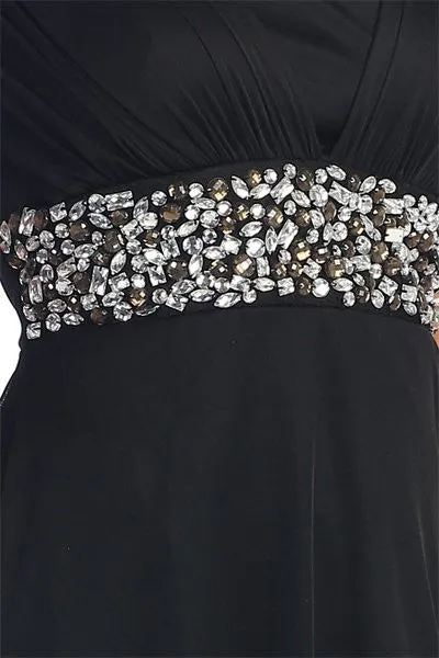 Celavie 2389 Chiffon Dress High Low Wide Strap Rhinestone Waist