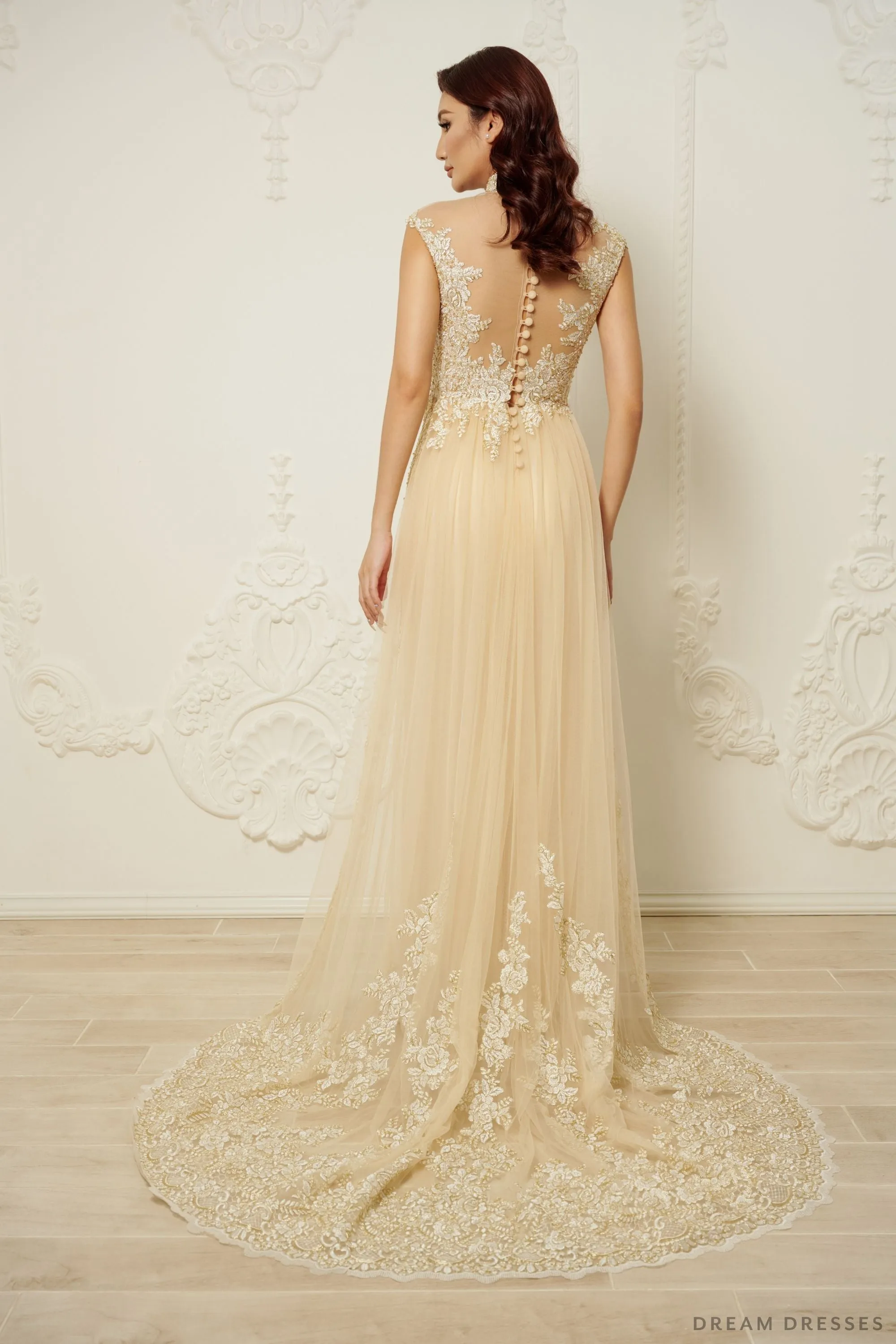 Champagne Bridal Ao Dai | Modern Vietnamese Bridal Dress (#SUYIN)