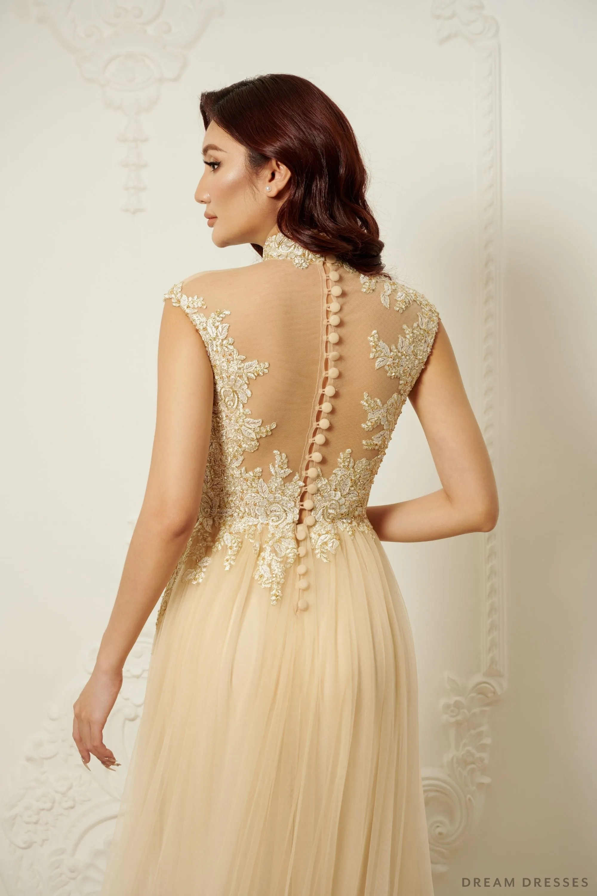 Champagne Bridal Ao Dai | Modern Vietnamese Bridal Dress (#SUYIN)