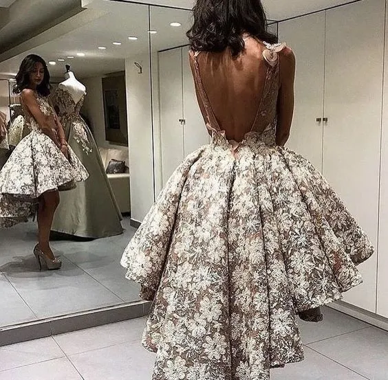 champagne lace prom dresses 2020 high low sleeveless elegant cheap graduation dresses robe de soiree
