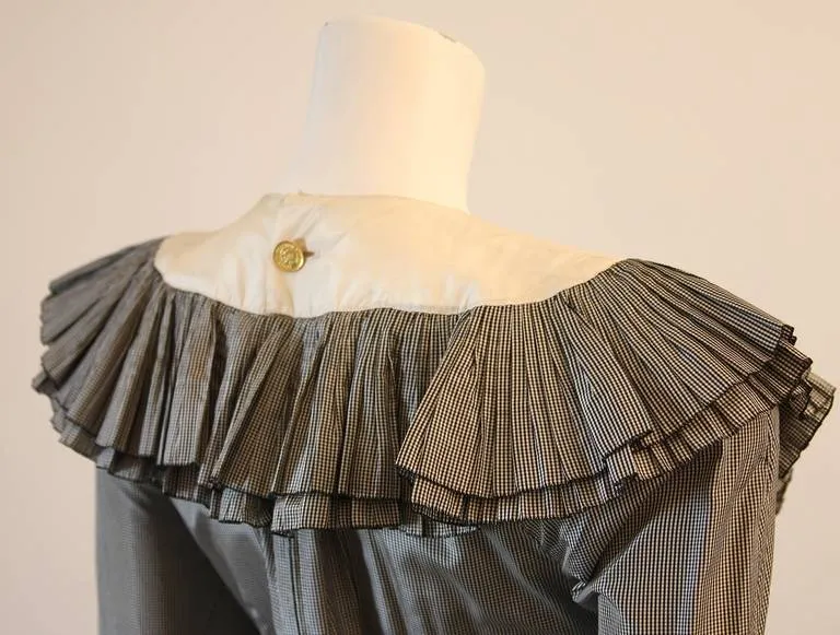 CHANEL Edwardian Tiered Ruffle Gingham Gown with Black Bow