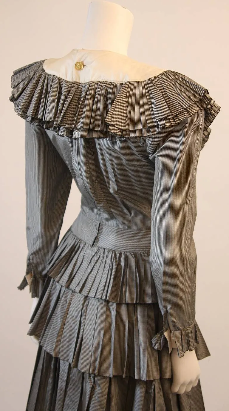 CHANEL Edwardian Tiered Ruffle Gingham Gown with Black Bow