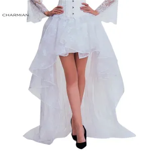 Charmian Women's Steampunk Gothic Vintage Skirt Floor Length Sexy Wedding Party High Low Black Floral Lace Skirt