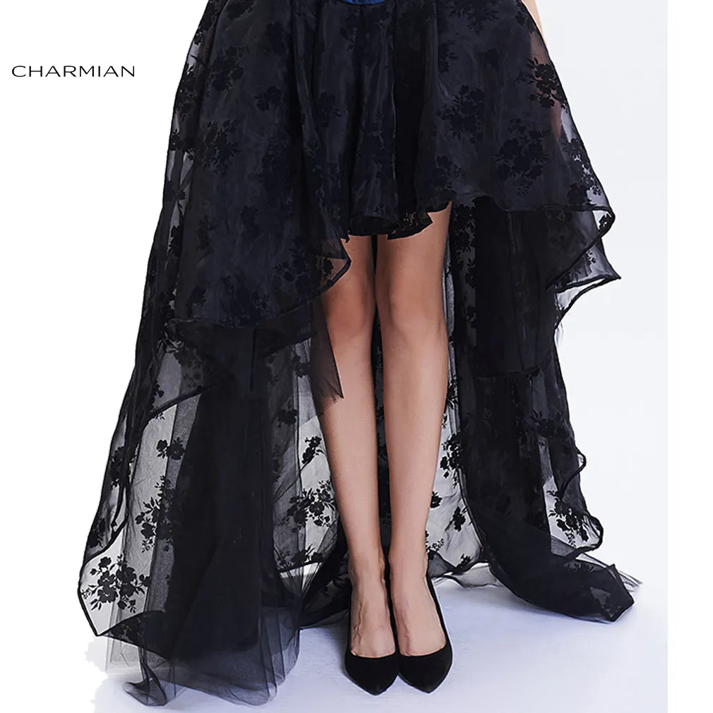 Charmian Women's Steampunk Gothic Vintage Skirt Floor Length Sexy Wedding Party High Low Black Floral Lace Skirt