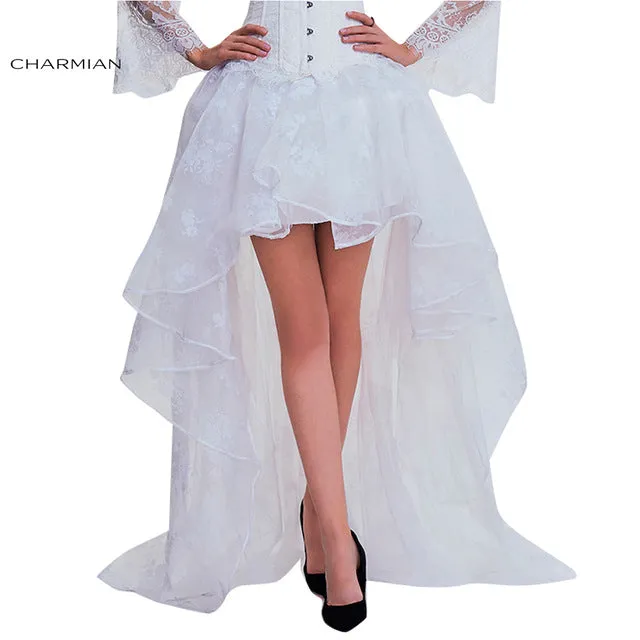 Charmian Women's Steampunk Gothic Vintage Skirt Floor Length Sexy Wedding Party High Low Black Floral Lace Skirt