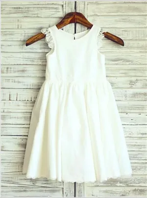 Chiffon Lace Scoop Sleeveless Flower Girl Dresses Tea Length Ball Gown