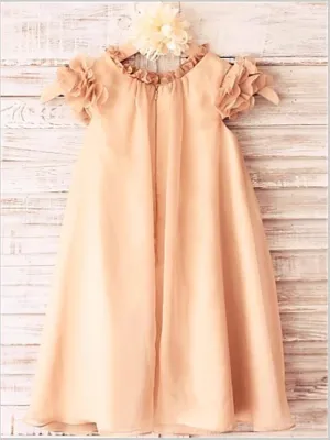 Chiffon Princess Scoop Short Sleeves Flower Girl Dresses Tea Length Dress