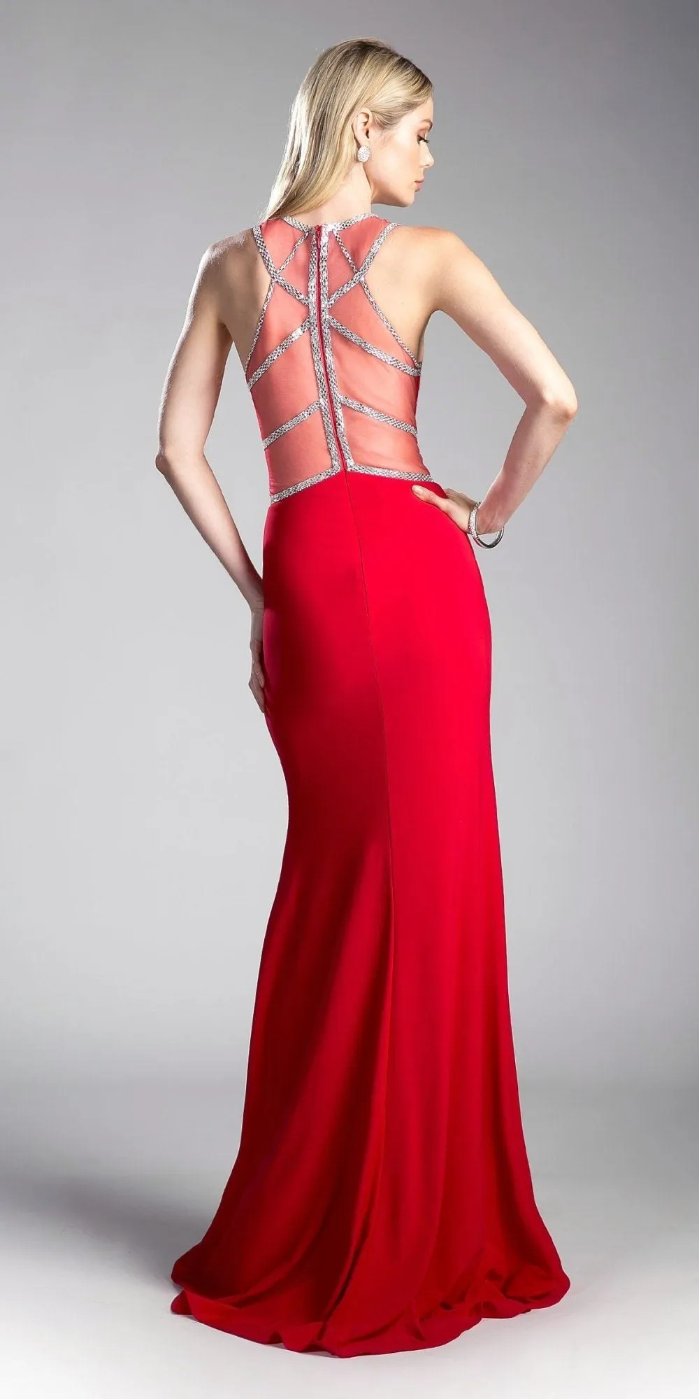 Cinderella Divine CD0115 Formal Gown Sheer Cut-Out Bodice with Slit