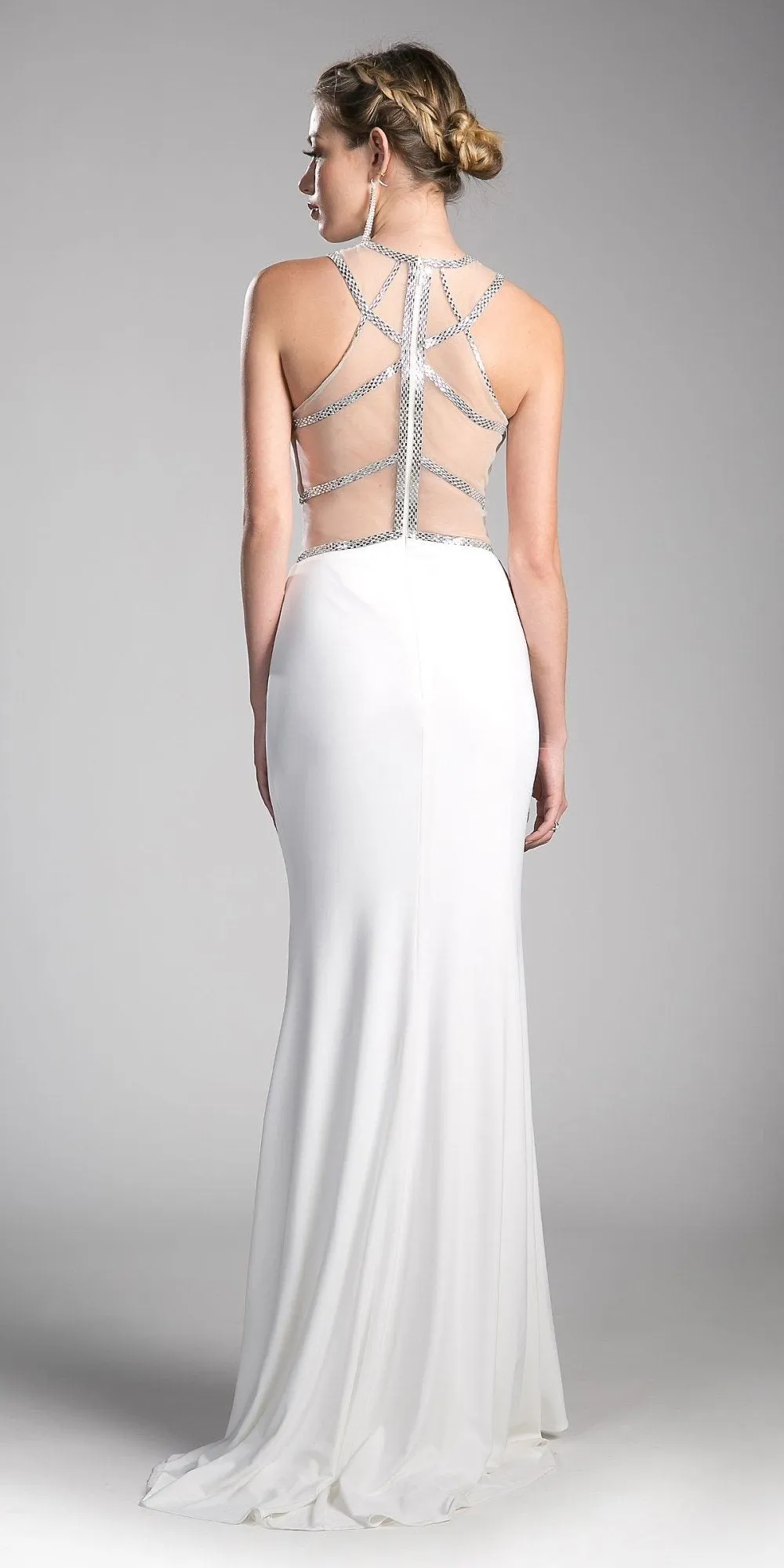 Cinderella Divine CD0115 Formal Gown Sheer Cut-Out Bodice with Slit