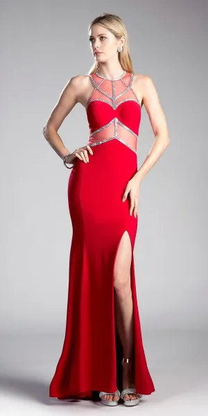 Cinderella Divine CD0115 Formal Gown Sheer Cut-Out Bodice with Slit