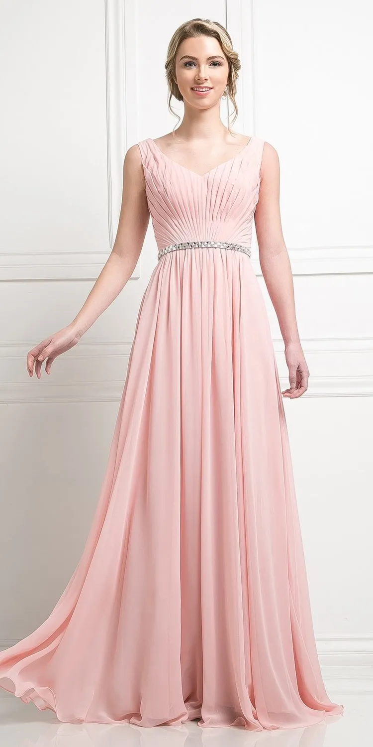 Cinderella Divine W0014 Long Gown Sleeveless Pleated Rhinestone Waist