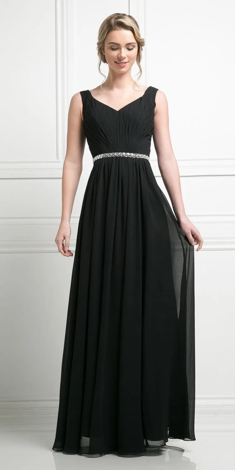 Cinderella Divine W0014 Long Gown Sleeveless Pleated Rhinestone Waist