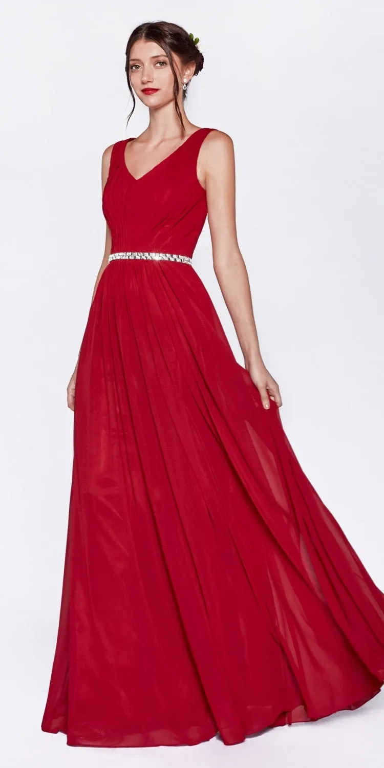 Cinderella Divine W0014 Long Gown Sleeveless Pleated Rhinestone Waist
